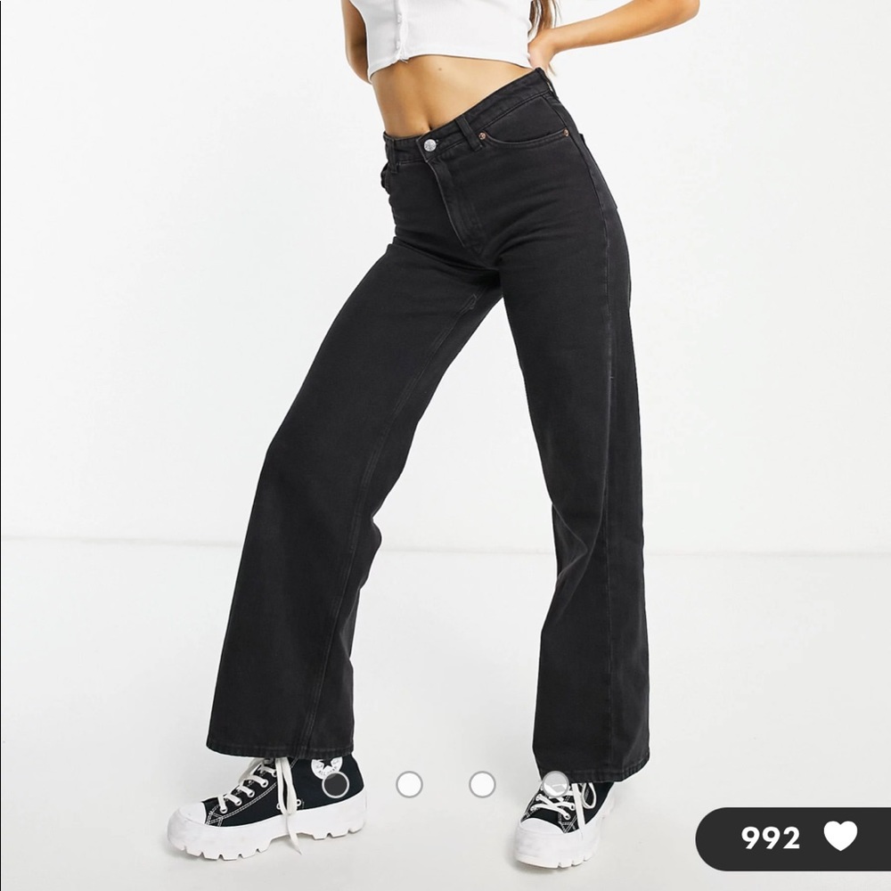 body shaping black wide leg trendy jeans